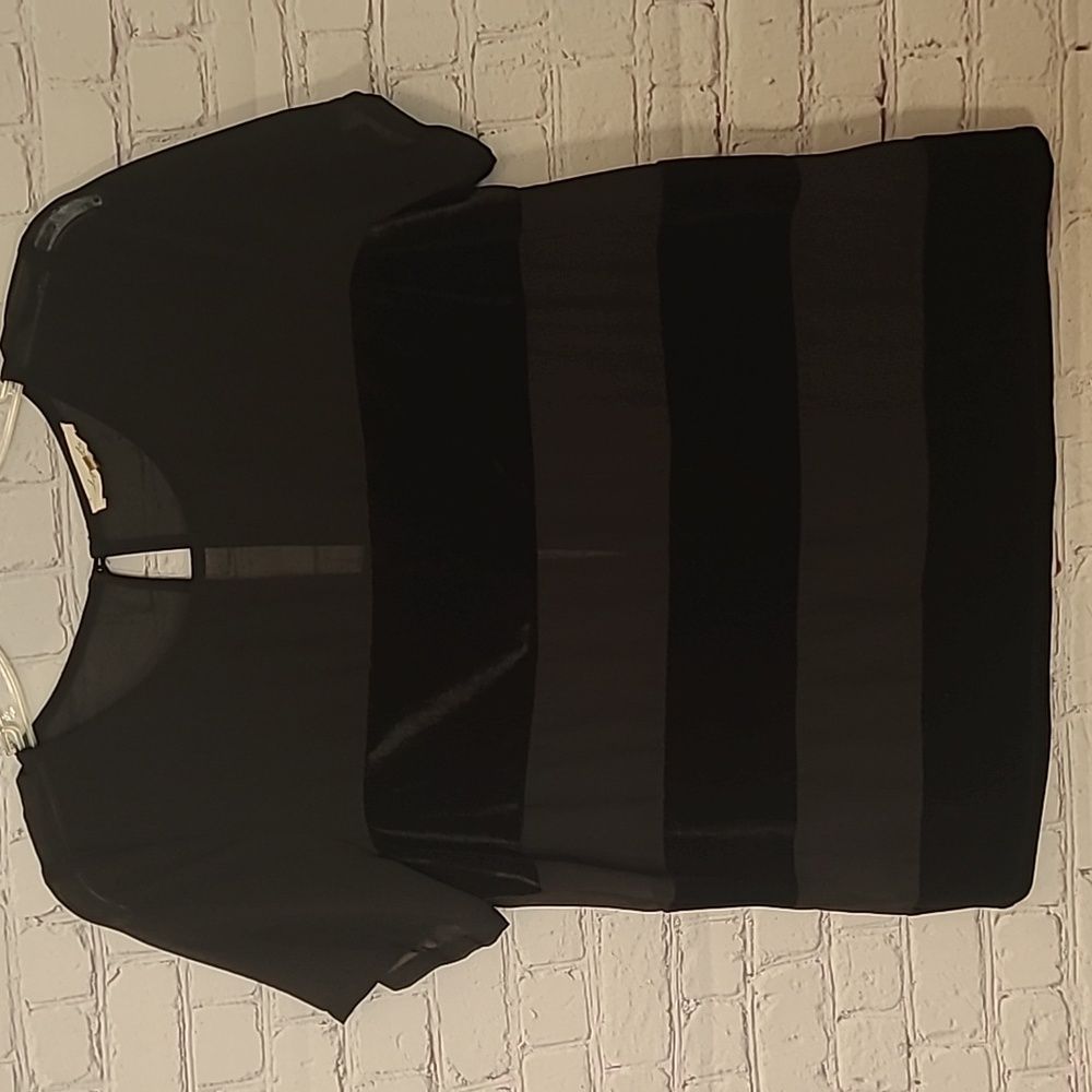 Sheer Black Size Medium Velvet Striped Open Back Sexy Short Sleeve Top